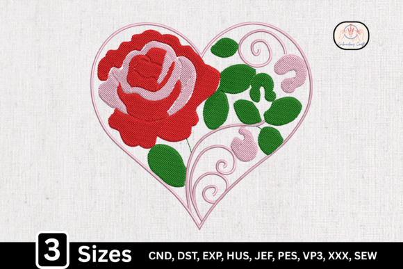 Crafting Elegance: The Rose Flower Line Art Heart Embroidery Design