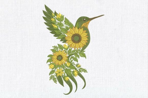 Sunflower Floral Hummingbird: An Embroidered Statement for Apparel